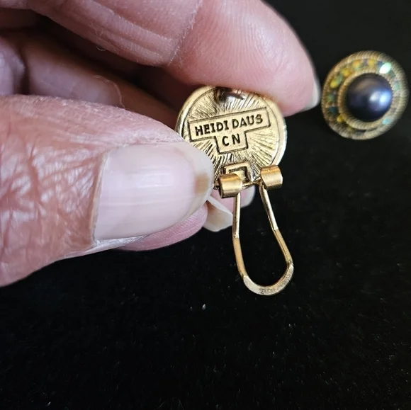 Heidi Daus Blue Faux Pearl Surrounded by Crystals Pierced Earrings - Picture 2 of 3